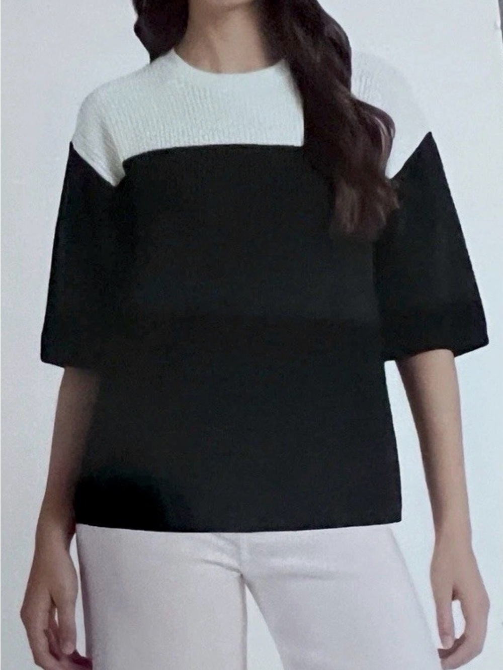 Matty M Black & White Colorblock Short Sleeve Top #190